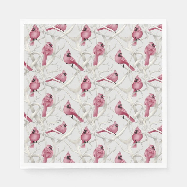 Grey And Red Christmas Cardinal Birds Napkin (Front)