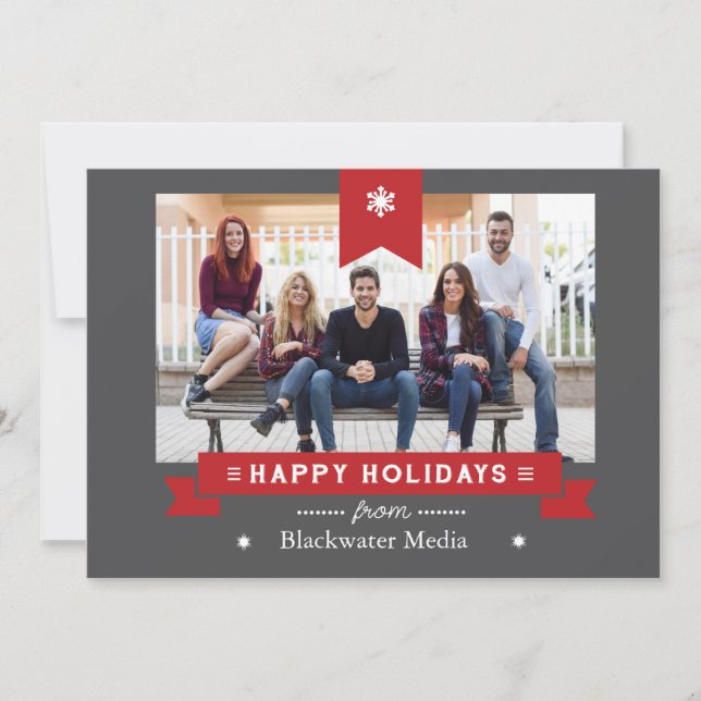 Grey And Red Classic Happy Holidays Photo Card (Front)
