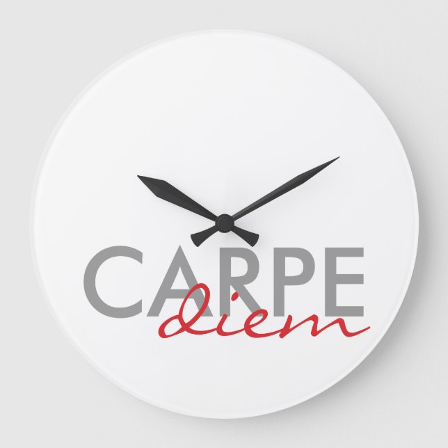 Grey and Red Custom Latin Quotes Carpe Diem Large Clock (Front)