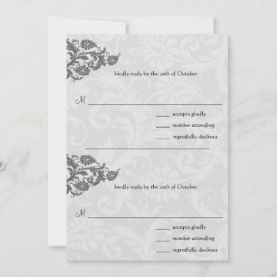 Grey and Red Damask Swirl RSVP Postcard