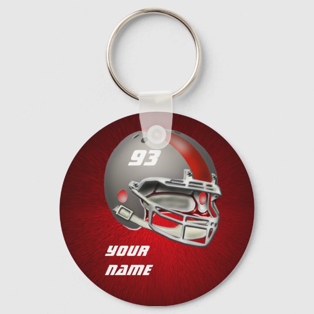 Grey and Red Football Helmet Key Ring (Front)