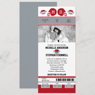 Grey and Red Football Ticket Wedding Invitation