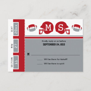 Grey and Red Football Ticket Wedding RSVP Card