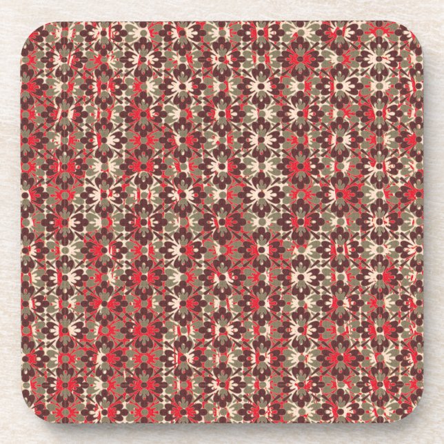 Grey and Red Patterned Flowers Coaster (Front)