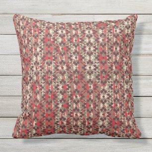 Grey and Red Patterned Flowers Cushion