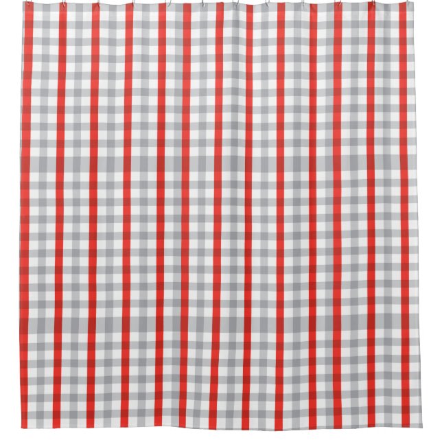 Grey and Red Plaid Buffalo Plaid Shower Curtain (Front)
