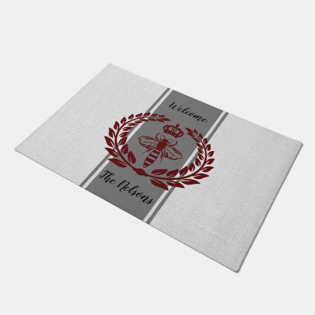 Grey and red royal bee striped doormat (Angled)