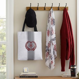 Grey and red royal bee striped tote bag