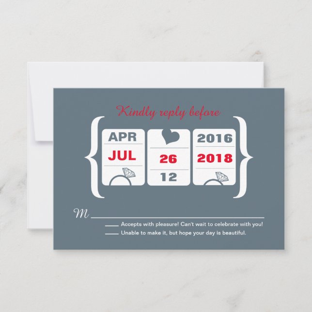 Grey and Red Slot Machine Wedding RSVP (Front)