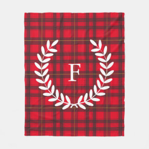 Grey and Red Tartan White Laurel   Personalised Fleece Blanket