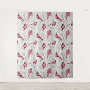 Grey And Red Watercolor Cardinal Birds Pattern Tapestry
