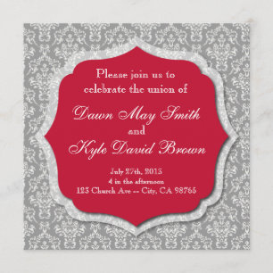 Grey and red wedding invitation