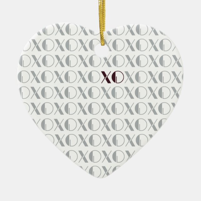Grey and Red XOXO Ceramic Tree Decoration (Front)