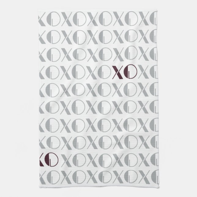 Grey and Red XOXO Tea Towel (Vertical)