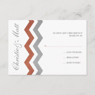 Grey and Red Zig Zag Wedding RSVP Card