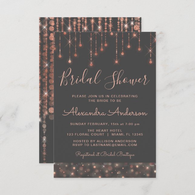 Grey and Rose Gold Bridal Shower Invitation (Front/Back)