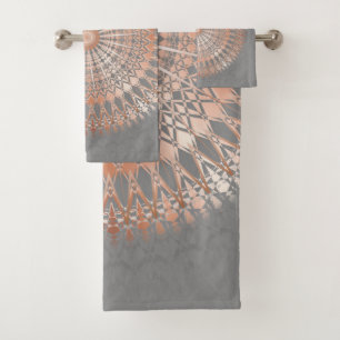 Grey And Rose Gold   Modern Mandala Bath Towel Set