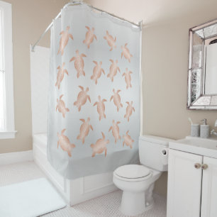 Grey And Rose Gold Turtles   Coastal Shower Curtain