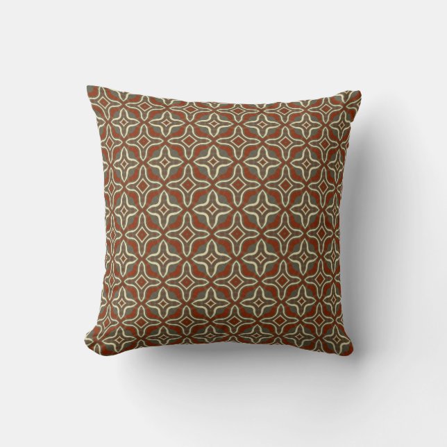 Grey and Rust Reversible Waved Pattern Cushion (Front)