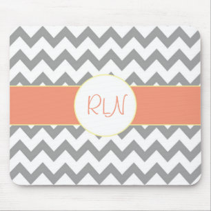 Grey and Salmon Chevron Striped Monogram Mouse Mat