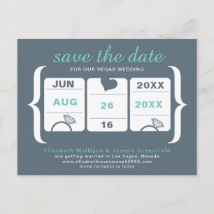 Grey and Seafoam Green Slot Machine Save the Date Announcement Postcard