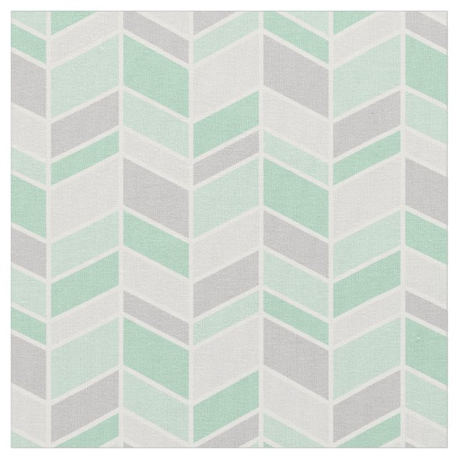 Grey and Seafoam Herringbone Chevron Fabric (Close Up)