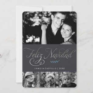 Grey and Silver Feliz Navidad Photo Holiday Card