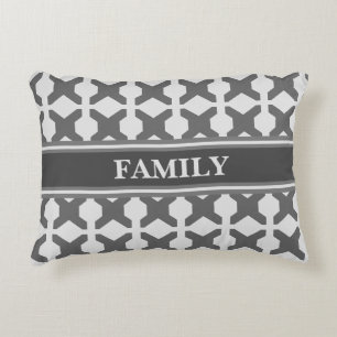 Grey and Silver Geometric Pattern Decorative Cushion