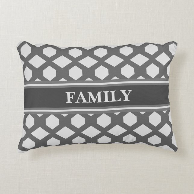 Grey and Silver Geometric Pattern Decorative Cushion (Front)