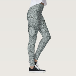 Grey and Silver Mandala Pattern Design Leggings
