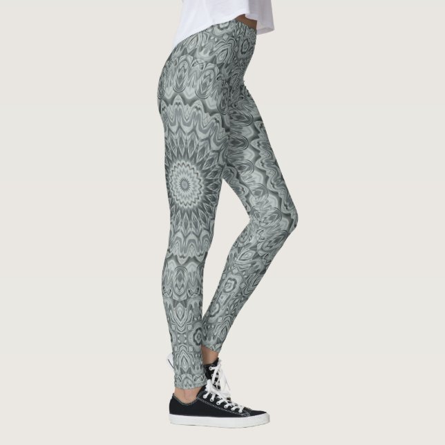 Grey and Silver Mandala Pattern Design Leggings (Right)