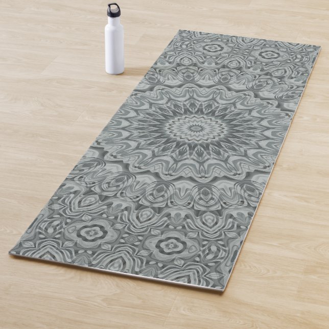 Grey and Silver Mandala Pattern Design Yoga Mat (In Situ)