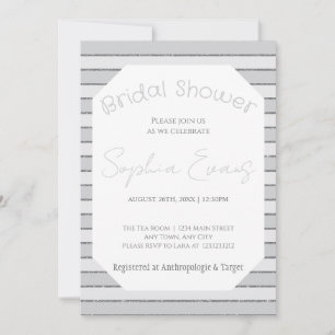 Grey and Silver Striped Bridal Shower Invitation