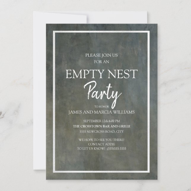 Grey and Silver Textured-Look Empty Nest Party Invitation (Front)