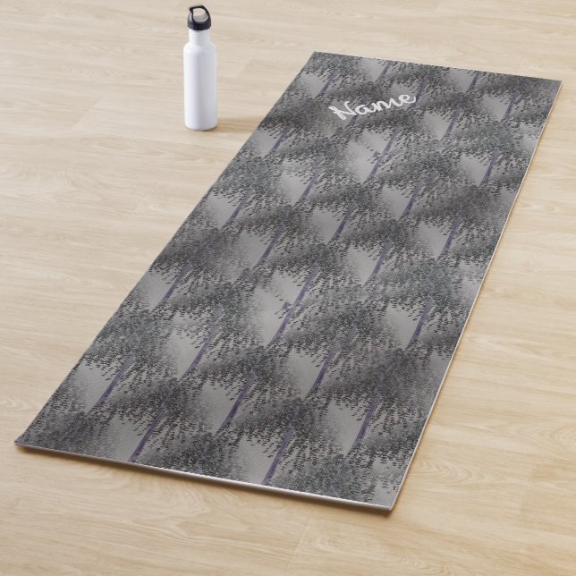 Grey And Silver Tree Abstract Pattern Personalised Yoga Mat (In Situ)