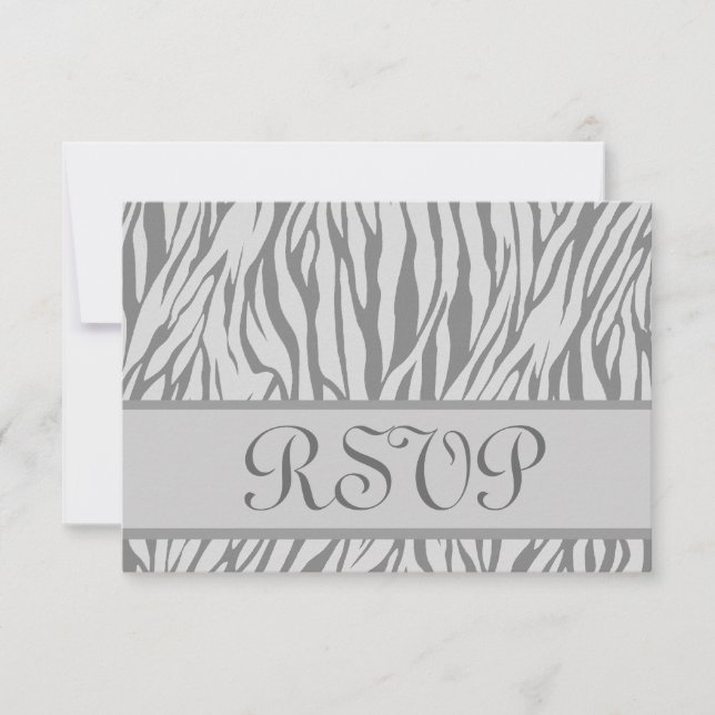 Grey and Silver  Zebra Print RSVP Wedding Response (Front)