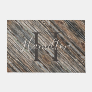 Grey and Tan Wood Design Door Mat HAMbWG