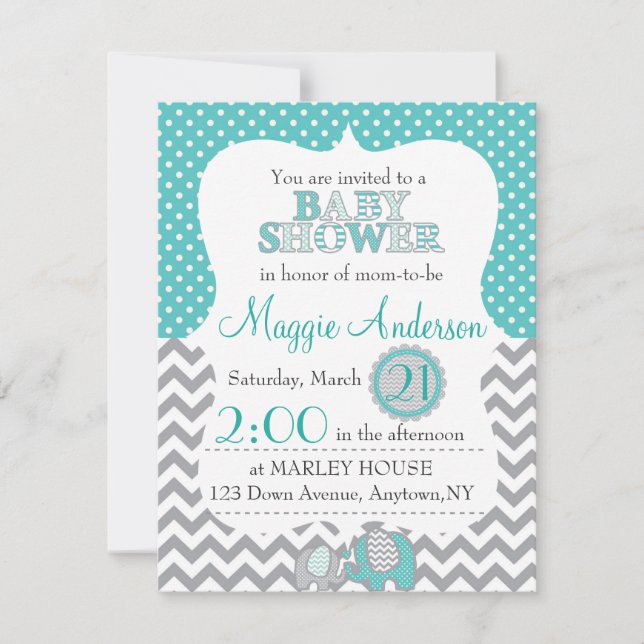 Grey and Teal Baby Shower Invitation (Front)