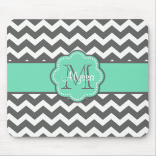 Grey and Teal Chevron Personalised Mousepad