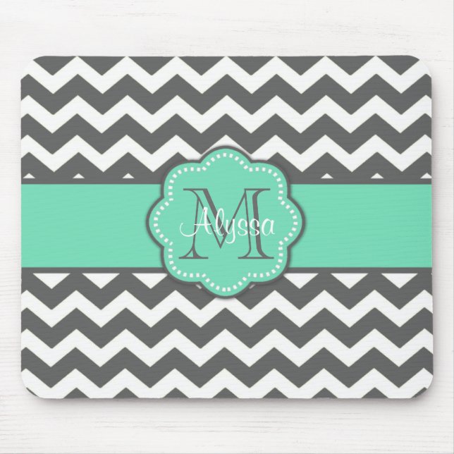Grey and Teal Chevron Personalised Mousepad (Front)