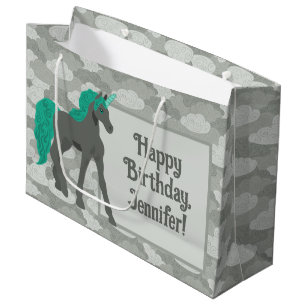 Grey and Teal Unicorn Personalised Large Gift Bag