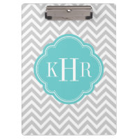 Grey and Turquoise Chevron Custom Monogram
