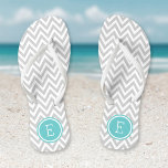 Grey and Turquoise Chevron Monogram Flip Flops<br><div class="desc">Custom printed flip flop sandals with a stylish modern chevron pattern and your custom monogram or other text in a circle frame. Click Customise It to change text fonts and colours or add your own images to create a unique one of a kind design!</div>