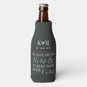 Grey and Turquoise Modern Wedding Monogram Bottle Cooler