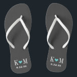 Grey and Turquoise Modern Wedding Monogram Flip Flops<br><div class="desc">Custom printed flip flop sandals personalised with a cute heart and your monogram initials and wedding date. Click Customise It to change text fonts and colours or add your own images to create a unique one of a kind design!</div>