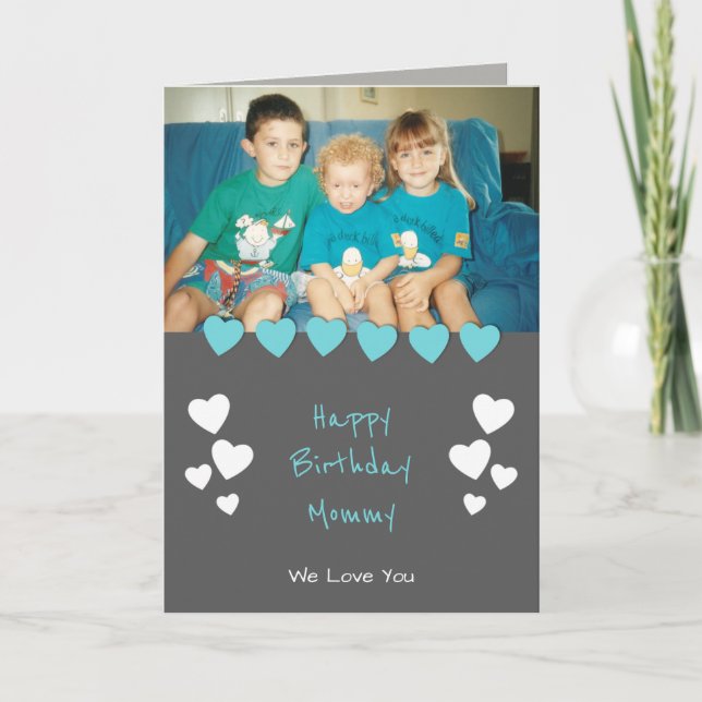 Grey and turquoise Mum photo Birthday Card (Front)