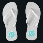 Grey and Turquoise Tiny Dots Monogram Flip Flops<br><div class="desc">Custom printed flip flop sandals with a cute girly polka dot pattern and your custom monogram or other text in a circle frame. Click Customise It to change text fonts and colours or add your own images to create a unique one of a kind design!</div>