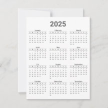 Grey and White 2025 Year At A Glance Calendar Flat