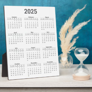 Grey and White 2025 Year At A Glance Calendar Plaque