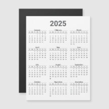 Grey and White 2025 Yearly Calendar Magnetic Card